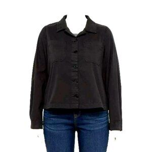 EVRI Womens Plus Cropped Canvas Utility Jacket Boxy Pockets Black - 2X NWT